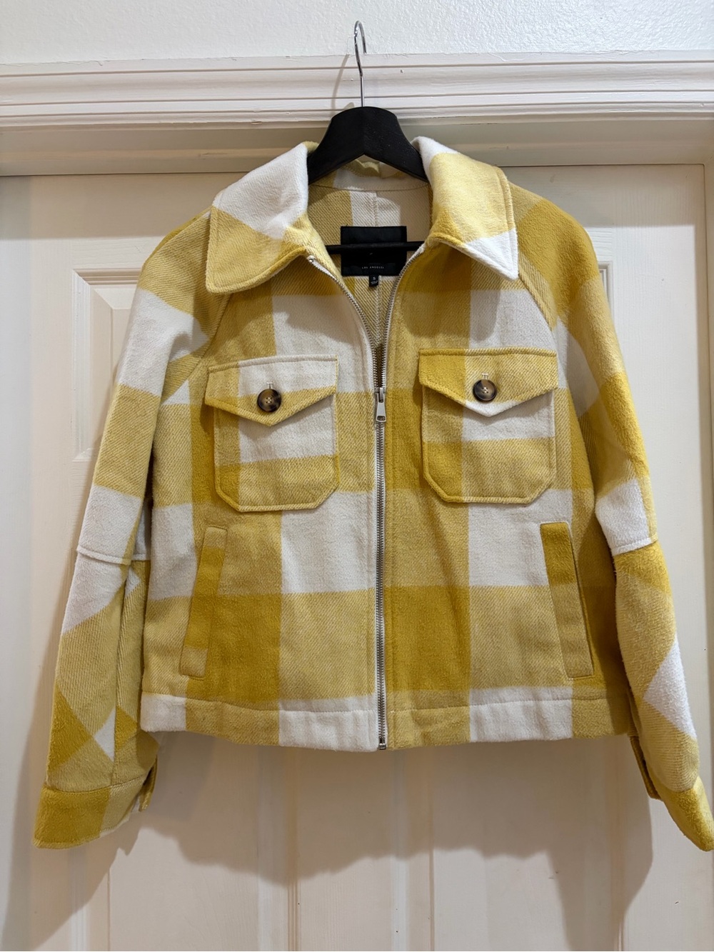 7 For All Mankind Yellow Plaid Shacket Jacket Women’s Size Small Zip Front